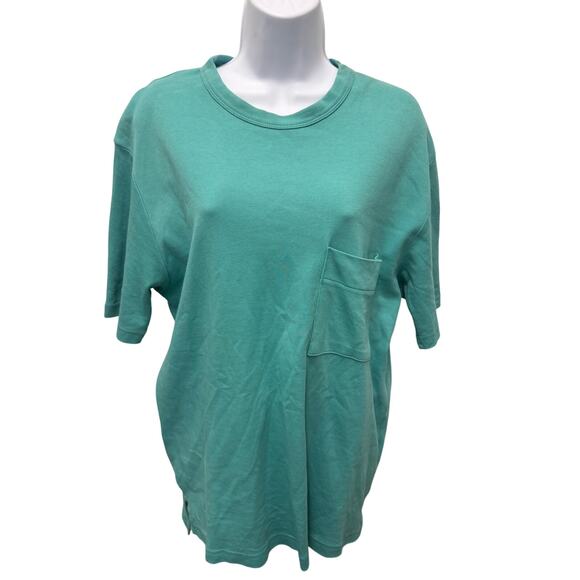 Zara Other - ZARA Mens SZ L Green Teal Plain T shirt pocket short sleeve heavy